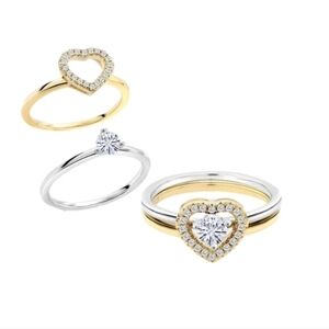 0.47CT Diamond Heart Ring Set Two Tone 925 Moissanite Gift Wedding Anniversary